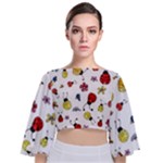 Seamless Pattern Nature Flowers Tie Back Butterfly Sleeve Chiffon Top