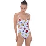 Seamless Pattern Nature Flowers Tie Strap One Piece Swimsuit