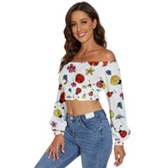 Long Sleeve Crinkled Weave Crop Top 