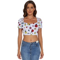 Short Sleeve Square Neckline Crop Top  