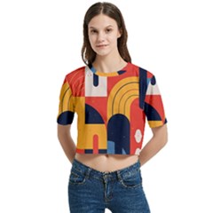 Women s Round Neck Short Sleeve Crop Top 