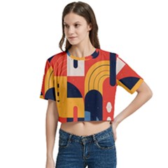 Women s Round Neck Short Sleeve Crop Top 