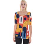 Abstract Pattern Design Wide Neckline T-Shirt