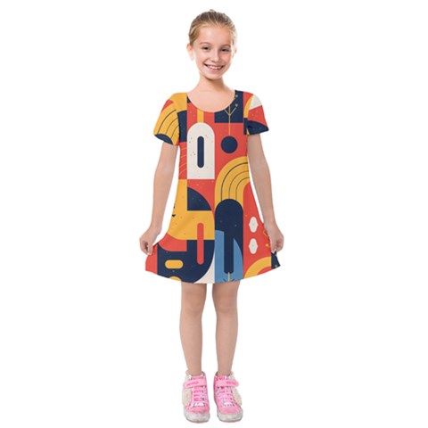 Abstract Pattern Design Kids  Short Sleeve Velvet Dress from ArtsNow.com