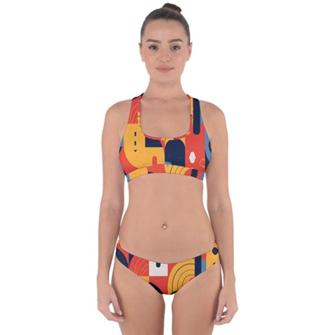 Abstract Pattern Design Cross Back Hipster Bikini Set from ArtsNow.com