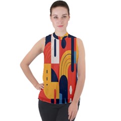 Mock Neck Chiffon Sleeveless Top 