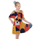 Abstract Pattern Design Kids  Shoulder Cutout Chiffon Dress