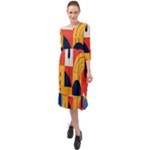 Abstract Pattern Design Ruffle End Midi Chiffon Dress