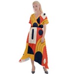 Abstract Pattern Design Cross Front Sharkbite Hem Maxi Dress