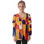 Abstract Pattern Design Kids  V Neck Casual Top