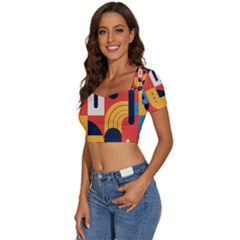 Short Sleeve Square Neckline Crop Top  