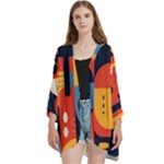 Abstract Pattern Design Open Front 3/4 Sleeve Batwing Chiffon Cardigan Kimono