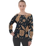 Background Pattern Leaves Texture Off Shoulder Long Sleeve Velour Top