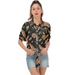 Background Pattern Leaves Texture Tie Front Shirt 