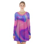 Swirl Twirl Design Pattern Purple Long Sleeve Velvet V-neck Dress