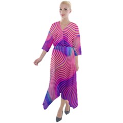 Quarter Sleeve Wrap Front Maxi Dress 