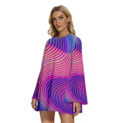 Round Neck Long Sleeve Bohemian Style Chiffon Mini Dress 