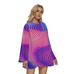 Round Neck Long Sleeve Bohemian Style Chiffon Mini Dress 