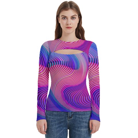 Swirl Twirl Design Pattern Purple Women s Cut Out Long Sleeve T