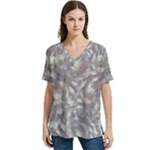 Fantasy floral random pattern V-Neck Split Shoulder Casual T-Shirt