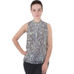 Fantasy floral random pattern Mock Neck Chiffon Sleeveless Top