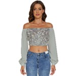 Fantasy floral random pattern Long Sleeve Crinkled Weave Crop Top