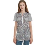 Fantasy floral random pattern Women s Zip Front V-Neck Short Sleeve Casual Top Pocket Shirt