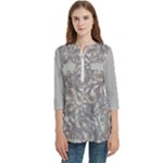 Fantasy floral random pattern Women s Zip Front V-Neck 3/4 Sleeve Casual Top Pocket Shirt