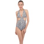 Fantasy floral random pattern Halter Front Plunge Swimsuit