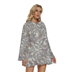 Round Neck Long Sleeve Bohemian Style Chiffon Mini Dress 