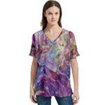 Melting patterns V-Neck Split Shoulder Casual T-Shirt