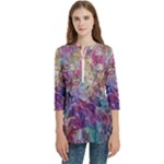 Melting patterns Women s Zip Front V-Neck 3/4 Sleeve Casual Top Pocket Shirt