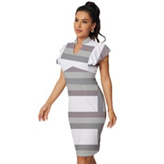 Vintage Frill Sleeve V-Neck Bodycon Dress 