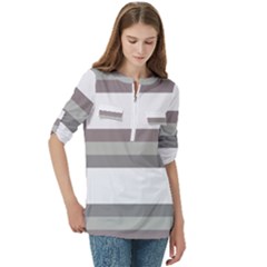 Women s Zip Front V-Neck 3/4 Sleeve Casual Top Pocket Shirt 