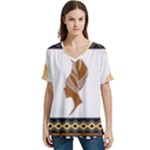 African Women Pattern Seamless Style V-Neck Split Shoulder Casual T-Shirt