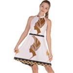 African Women Pattern Seamless Style Sleeveless Halter Neck A-Line Dress