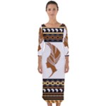 African Women Pattern Seamless Style Quarter Sleeve Midi Bodycon Dress