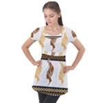 African Women Pattern Seamless Style Puff Sleeve Tunic Top