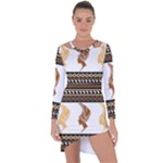 African Women Pattern Seamless Style Asymmetric Cut-Out Shift Dress