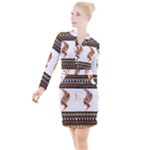 African Women Pattern Seamless Style Button Long Sleeve Dress