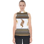 African Women Pattern Seamless Style Mock Neck Shell Top