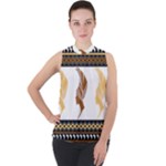 African Women Pattern Seamless Style Mock Neck Chiffon Sleeveless Top