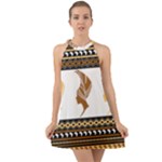 African Women Pattern Seamless Style Halter Tie Back Chiffon Dress