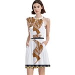 African Women Pattern Seamless Style Cocktail Party Halter Sleeveless Dress With Pockets