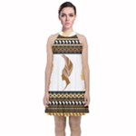 African Women Pattern Seamless Style Velvet Halter Neckline Dress 