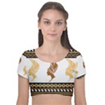 African Women Pattern Seamless Style Velvet Short Sleeve Crop Top 