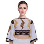 African Women Pattern Seamless Style Tie Back Butterfly Sleeve Chiffon Top