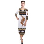 African Women Pattern Seamless Style Quarter Sleeve Midi Velour Bodycon Dress