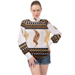 African Women Pattern Seamless Style High Neck Long Sleeve Chiffon Top