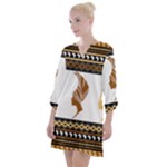 African Women Pattern Seamless Style Open Neck Shift Dress